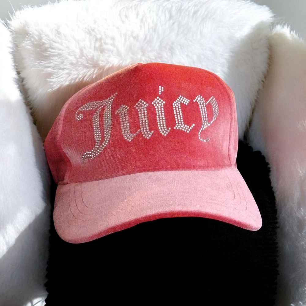 Juicy Couture Velvet Pink Summer Spring Cap Y2K 90s Rhinestone SOLD